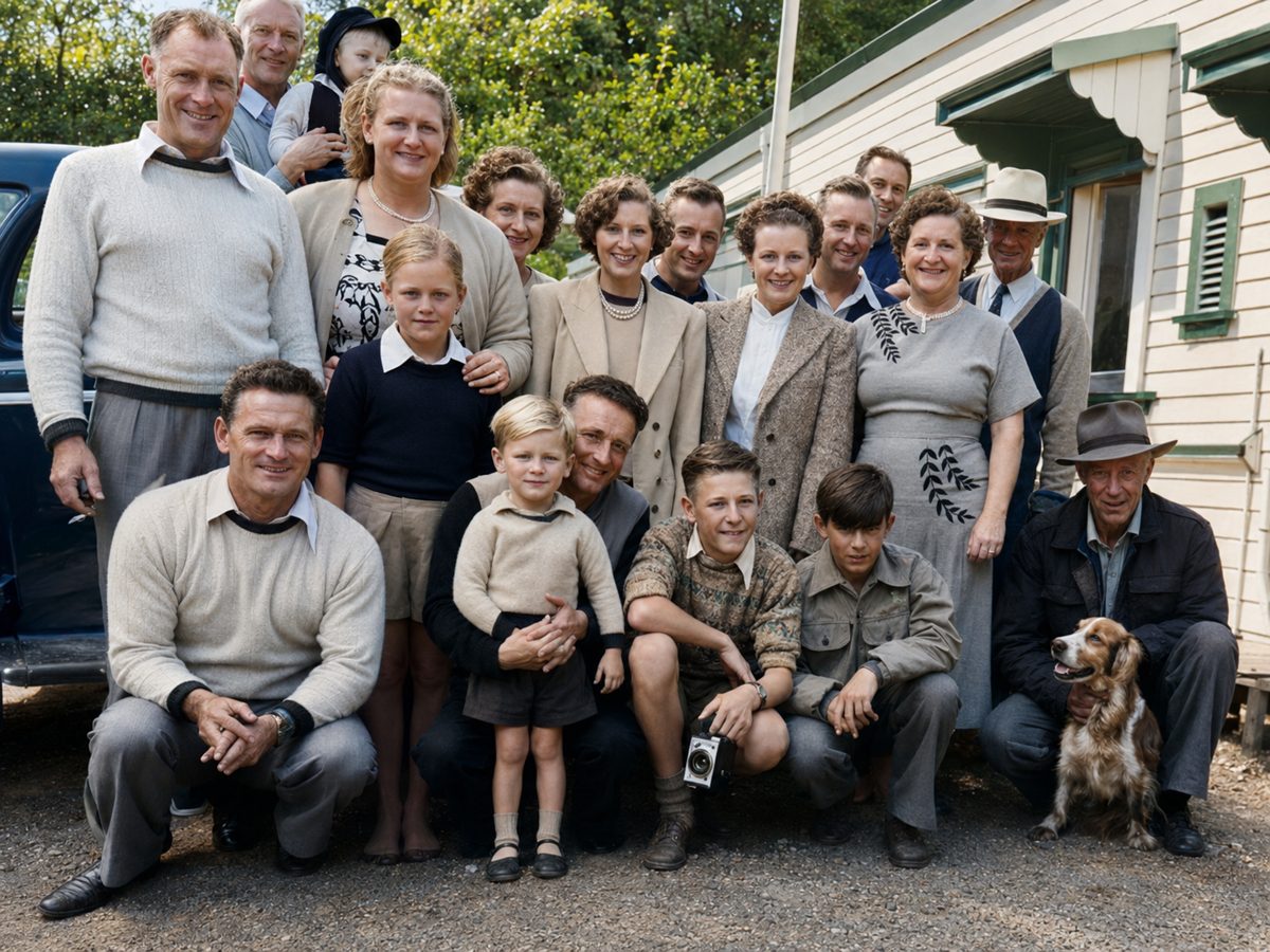 The same family gathering, restored and in colour